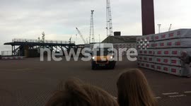 Olympic torch leaving Grimsby Dock Tower