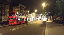 Trucks waiting for Upper St to re-open