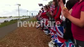 Kiwi and British fans cheering along the Dorney Lakeside