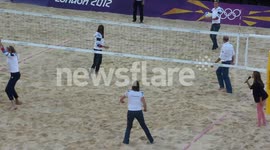 Team GB Gold Medal Rowers trying their hand at Beach Volleyball
