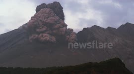 Morning eruption at Sakurajima volcano...