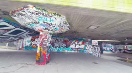 graffiti on the south bank of the thames below in the subways london