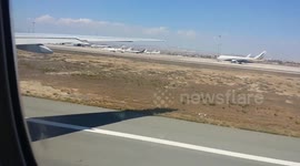 Emirates Boeing 777 300ER take off from Larnaca International Airport