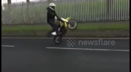 Merseyside man pops a wheelie and gets instant karma