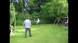 Newsflare Edit - Man tries to control football, kicks it into his own face