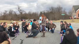 Romantic flashmob proposal leaves woman stunned