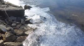 Ice stacks like shards of glass on Pennsylvania lake
