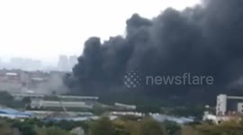 Thick smoke cloud rises from major warehouse fire in southern China