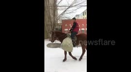 Courier has to travel by horse because of heavy snow