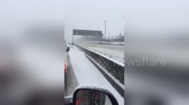Storm Doris causes traffic disruption on M80 in Scotland, UK