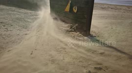 Storm Doris creates mini 'sand vortex' on Somerset beach