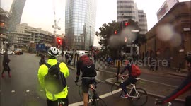 Powerful Storm Doris winds spin cyclist during London commute