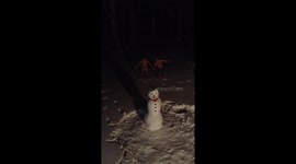 Cute gay couple make snow angels