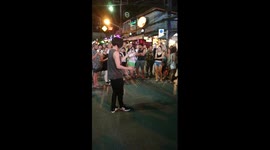 Amazing street performer with a crystal ball