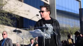 Michael J Fox and California Lt Governor Gavin Newsom join protesters calling for unity at rally for immigration rights held by UTA in Beverly Hills, Ca