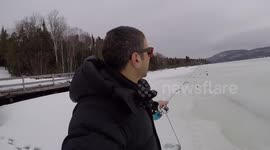 Ice Fishing on Melting Lake (and Old-School Snowshoes)