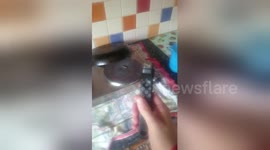 Man's pan breaks mid-flip on pancake day