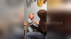 Baby cries as he hears for the first time thanks to cochlear implants