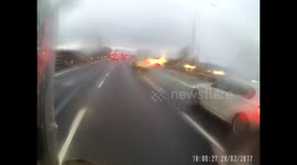 Idiot van driver on phone