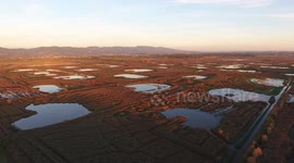 Aerial shot, fly over marshy landscape in Italy, Europe, made with drone, 4K
