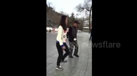 Elderly man shows off Melbourne Shuffle with granddaughter