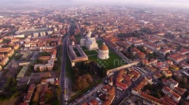 Aerial shot, Piazza dei Miracoli in Pisa city in Tuscany, Italy, filmed with drone, 4K