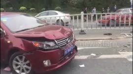 Out-of-control cement tanker crashes into a dozen of vehicles injuring two