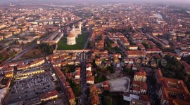 Aerial shot, Piazza dei Miracoli in Pisa city in Tuscany, Italy, filmed with drone, 4K