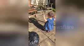 One-year-old notices her own shadow for the first time
