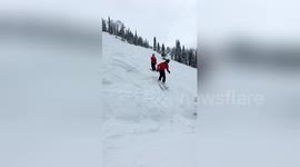 Ski instructor fails his first attempt at a front flip