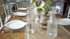 Very beautiful table set in the restaurant in Italy, 4K