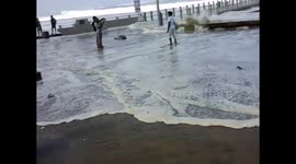 Dramatic storm surge on promenade in South Africa