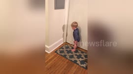 Toddler gets overexcited as he discovers his shadow