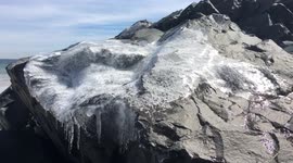 Frozen sea water on jetty in New Jersey