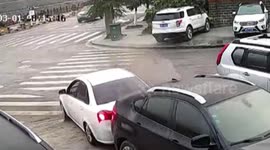 Man narrowly escapes being crashed by a drifting car