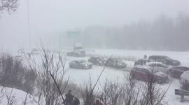 Blizzard causes massive pile-up on Montreal highway