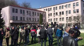 Bosnian war pensioners protest in front of the Government of Bosnia and Herzegovina in Sarajevo