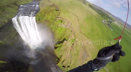 Paragliding in front of famous Skogafoss Waterfall in Iceland (Part 2)
