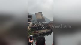Cooling tower demolished in eight seconds in southwestern China