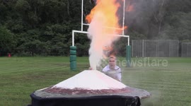 Clever science teacher builds replica Mount Fuji volcano that then erupts for his Japanese exchange students