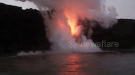 Lava flowing into the ocean in Hawaii
