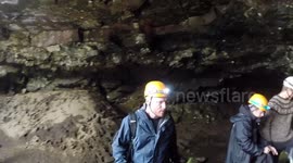 Exploring Lava Tube Cave in Iceland