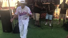 Holiday maker has fun at a local event in Puerto Rico
