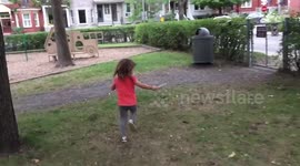 Newsflare Edit - Squirrel surprises young girl by hiding in public bin, then jumping out