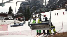 A chair lift in ski resort in Alps mountains in Sud Tirol in Italy, 4K