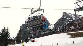 A chair lift in ski resort in Alps mountains in Sud Tirol in Italy, 4K