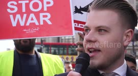 A Muslim convert protest against UK arms sale to Saudi against Yemen