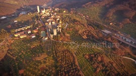 Aerial video of a beautiful ancient little town in Italy, Europe, 4K
