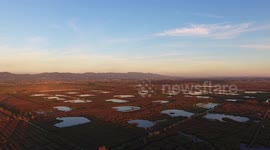 Aerial shot, fly over marshy landscape in Italy, Europe, made with drone, 4K