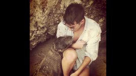 Baby Elephant Seal Cuddles Up With Me - Malibu, California